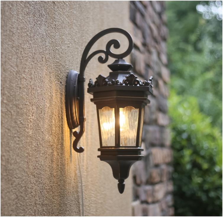Mount Sconce Black Metal Outdoor Classical Wall Light Fikss Clear Glass